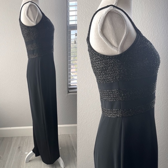OLEG CASSINI BLACK TIE Silk & Beaded Formal Evening Gown Vintage 90’s Gown Black - Picture 5 of 15